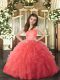Coral Red Straps Lace Up Ruffles Little Girl Pageant Gowns Sleeveless