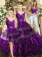 Customized Purple V-neck Backless Beading and Embroidery and Ruffles Sweet 16 Dresses Sleeveless