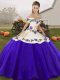 Floor Length Lace Up Sweet 16 Dresses White And Purple for Military Ball and Sweet 16 and Quinceanera with Embroidery