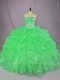 Fantastic Green Sleeveless Floor Length Beading and Ruffles Lace Up Quinceanera Gowns