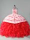 Adorable Ball Gowns Sleeveless Red Ball Gown Prom Dress Court Train Lace Up