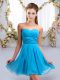 Low Price Aqua Blue Lace Up Sweetheart Ruching Quinceanera Dama Dress Chiffon Sleeveless