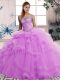 Chic Lilac Sweet 16 Dress Military Ball and Sweet 16 and Quinceanera with Beading and Ruffles Off The Shoulder Sleeveless Lace Up