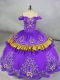 Beautiful Embroidery Quinceanera Gowns Purple Lace Up Sleeveless