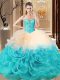 Sleeveless Floor Length Beading and Ruffles Lace Up Quince Ball Gowns with Multi-color
