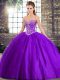Gorgeous Brush Train Ball Gowns Quinceanera Dress Purple Sweetheart Tulle Sleeveless Lace Up