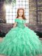 Apple Green Ball Gowns Beading and Ruffles Kids Formal Wear Lace Up Organza Sleeveless Floor Length