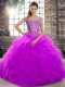 Spectacular Purple Tulle Lace Up Off The Shoulder Sleeveless Sweet 16 Dress Brush Train Beading and Ruffles