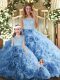 Unique Baby Blue Sleeveless Floor Length Lace Zipper 15 Quinceanera Dress