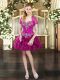 Mini Length Fuchsia Juniors Party Dress Organza Sleeveless Beading and Ruffles