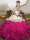 Smart Organza Off The Shoulder Sleeveless Lace Up Embroidery and Ruffles Vestidos de Quinceanera in Fuchsia