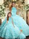 Dramatic Aqua Blue Sleeveless Organza Backless Quinceanera Dress for Sweet 16 and Quinceanera