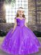 Excellent Lavender Sleeveless Beading and Hand Made Flower Lace Up Kids Formal Wear
