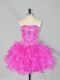 Luxury Mini Length Fuchsia Prom Party Dress Organza Sleeveless Beading and Ruffles
