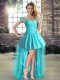 Best Selling Sleeveless High Low Beading Lace Up Homecoming Dress with Aqua Blue