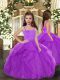 Elegant Purple Lace Up Pageant Gowns Ruffles Sleeveless Floor Length