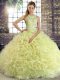 Yellow Green Ball Gowns Beading Ball Gown Prom Dress Lace Up Fabric With Rolling Flowers Sleeveless Floor Length