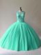 Custom Made Aqua Blue Ball Gowns Beading Quince Ball Gowns Lace Up Tulle Sleeveless Floor Length