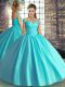 Ball Gowns 15th Birthday Dress Aqua Blue Off The Shoulder Tulle Sleeveless Floor Length Lace Up