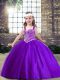 Floor Length Purple Kids Pageant Dress Tulle Sleeveless Beading