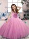 Latest Lilac Ball Gowns Scoop Sleeveless Tulle Floor Length Lace Up Beading Child Pageant Dress