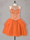 Elegant Mini Length Orange Red Prom Gown Halter Top Sleeveless Lace Up