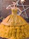 Dynamic Gold Lace Up Sweetheart Embroidery and Ruffled Layers Quinceanera Dresses Organza Sleeveless
