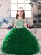 Dark Green Ball Gowns Scoop Sleeveless Organza Floor Length Lace Up Beading and Ruffles Little Girls Pageant Dress