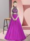 New Arrival Fuchsia Beading Dress for Prom Tulle Sleeveless Floor Length