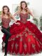 Sweetheart Sleeveless Sweet 16 Dress Floor Length Beading and Appliques and Pick Ups Wine Red Organza