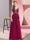 Fuchsia Cap Sleeves Beading Floor Length Prom Dresses