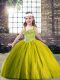 Gorgeous Olive Green Ball Gowns Tulle Straps Sleeveless Beading Floor Length Lace Up Pageant Dress for Womens