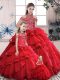 Hot Selling Red Lace Up High-neck Beading and Ruffles 15th Birthday Dress Organza Sleeveless