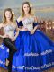 Royal Blue Lace Up Sweet 16 Dress Beading and Embroidery Sleeveless Floor Length