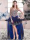 Luxury Royal Blue Tulle Lace Up Prom Dresses Sleeveless High Low Beading and Embroidery