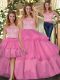 Stylish Hot Pink Sleeveless Floor Length Lace Zipper Sweet 16 Quinceanera Dress