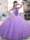 Clearance Lavender Quince Ball Gowns Military Ball and Sweet 16 and Quinceanera with Beading Scoop Sleeveless Lace Up