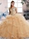 Fancy Off The Shoulder Sleeveless Lace Up Sweet 16 Dress Champagne Tulle