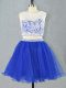 Perfect Royal Blue Scoop Neckline Lace and Appliques Prom Gown Sleeveless Zipper