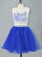 Perfect Royal Blue Scoop Neckline Lace and Appliques Prom Gown Sleeveless Zipper