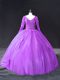 Enchanting Purple Long Sleeves Lace and Appliques Floor Length 15th Birthday Dress