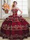 Glorious Wine Red Ball Gowns Embroidery and Ruffled Layers Quinceanera Dresses Lace Up Organza Sleeveless Floor Length