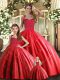 Suitable Red Ball Gowns Appliques Vestidos de Quinceanera Lace Up Tulle Sleeveless Floor Length