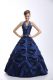 Captivating Royal Blue Lace Up Halter Top Embroidery and Pick Ups Ball Gown Prom Dress Taffeta Sleeveless