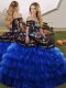 Vintage Blue And Black Lace Up Sweet 16 Dress Embroidery and Ruffled Layers Sleeveless Floor Length