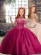 Enchanting Fuchsia Sleeveless Floor Length Beading Lace Up Little Girls Pageant Dress