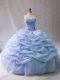 Hot Selling Sleeveless Beading and Pick Ups Lace Up Sweet 16 Dress with Light Blue