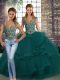Delicate Peacock Green Straps Lace Up Beading and Ruffles Quinceanera Gown Sleeveless