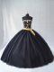 Edgy Black Strapless Neckline Appliques Quinceanera Gown Sleeveless Lace Up