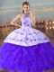 Super Embroidery and Ruffles Sweet 16 Dress Blue Lace Up Sleeveless Court Train